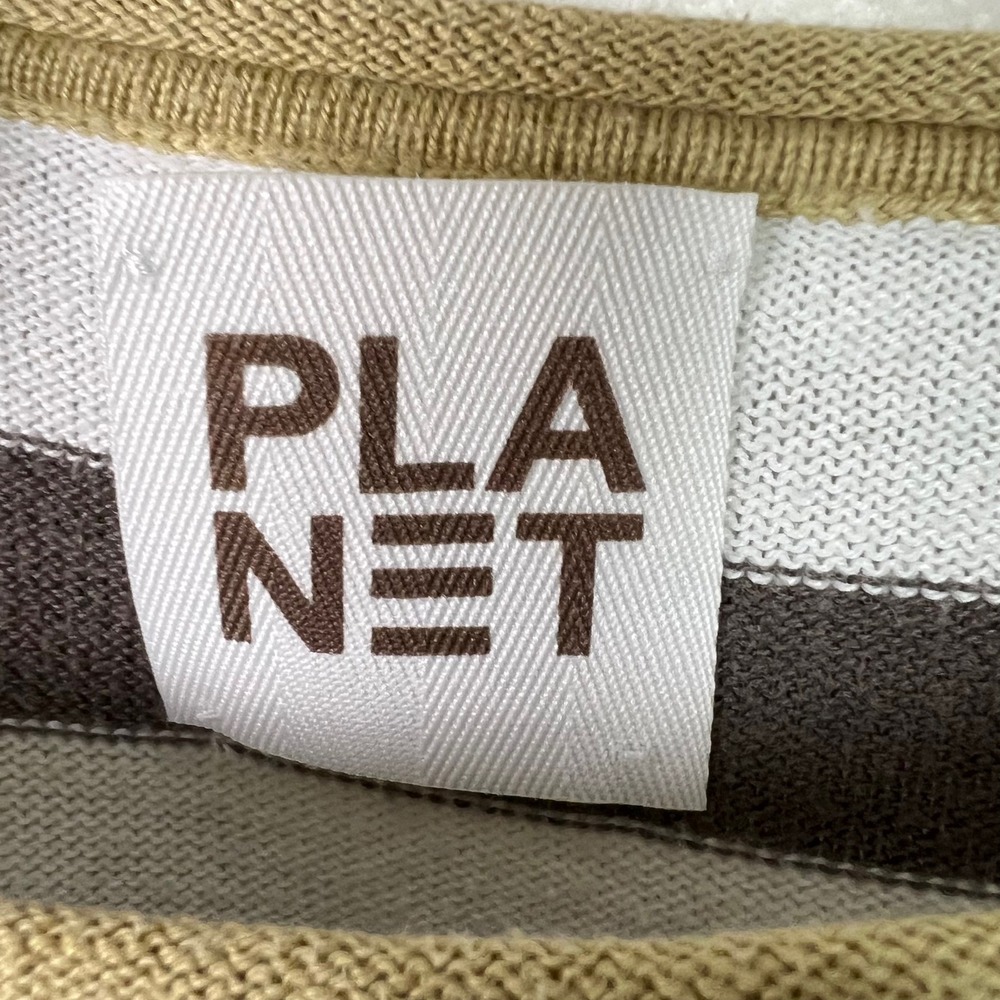 Planet by Lauren G Striped Pima Cotton Modal Knit Sweater Brown White One Size - Picture 3 of 10